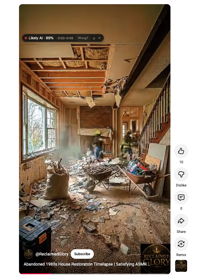 Likely AI verdict on an AI-generated renovation timelapse