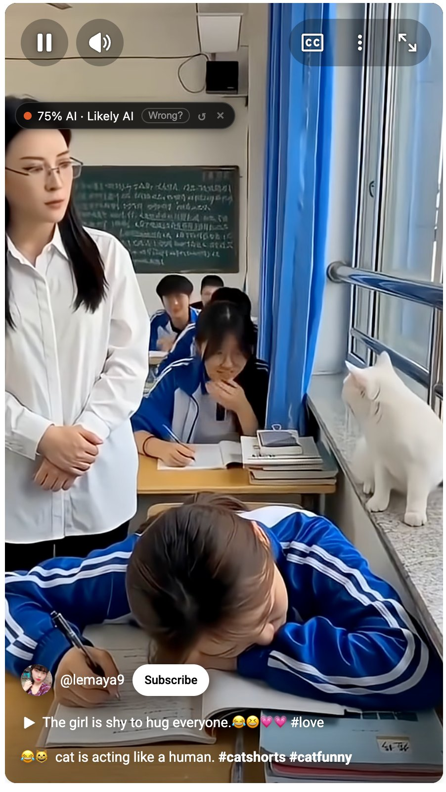 75% AI detection on classroom cat video